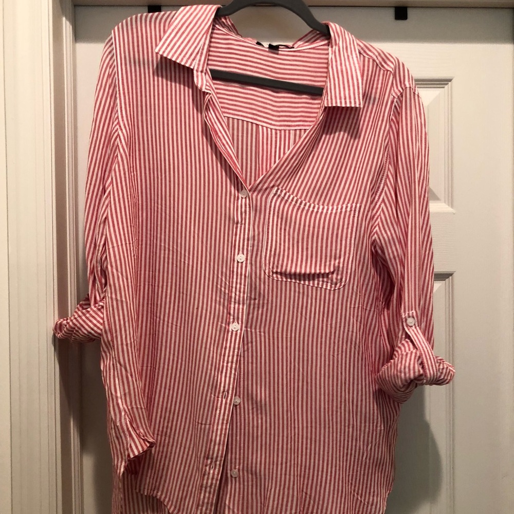 Red and white striped button down
